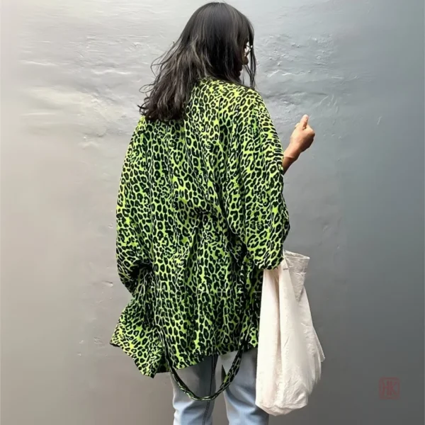 Kimono de plage léger avec imprimé léopard vert, tendance mode