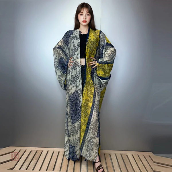 Kimono long en tissu fluide, look bohemian