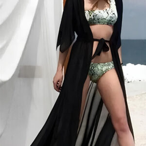Kimono de plage long en mousseline de soie noir pour femme
