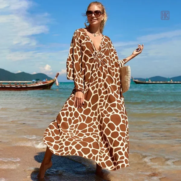 kimono-de-plage-marron-style-1 Kimono de plage marron élégant pour un look estival