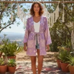 Kimono fleuri mauve pour plage