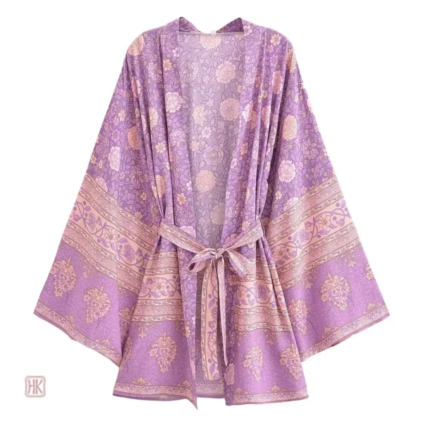 Robe kimono légère avec motif floral