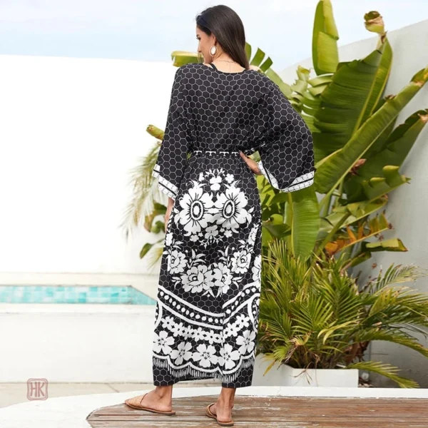 Kimono d'été noir avec design géométrique