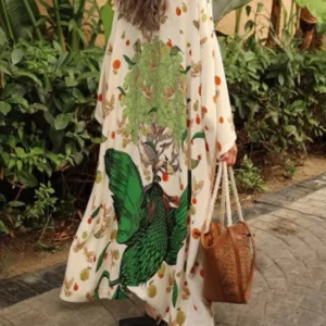Kimono de Plage Oiseaux Vert
