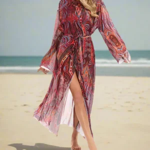 Kimono de plage rouge transparent pour femmes