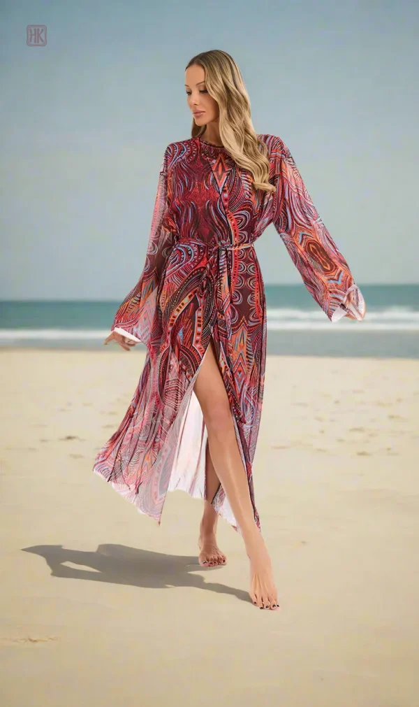 kimono-de-plage-rouge-transparent-1 Kimono de plage rouge transparent pour femmes