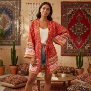 Kimono de plage court rouge
