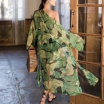 Robe kimono élégante avec motif feuillage