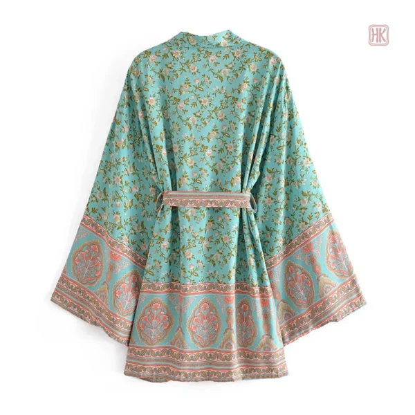 Kimono vert à motifs boho