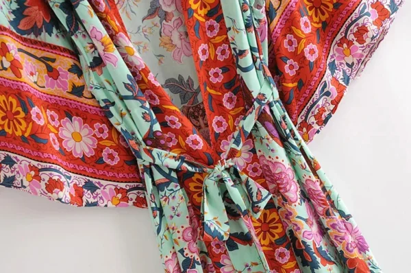 Robe kimono verte, style décontracté