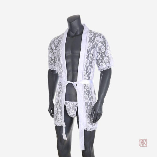 Kimono blanc pour homme, finition délicate
