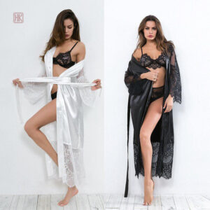 Peignoir kimono élégant en dentelle blanche pour femmes