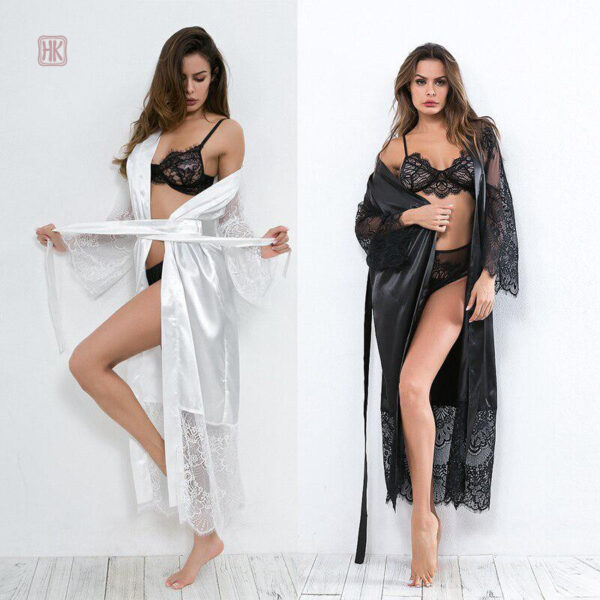 Peignoir kimono élégant en dentelle blanche pour femmes
