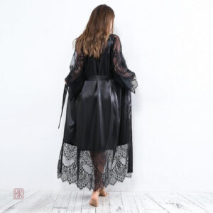 Peignoir noir élégant en dentelle pour femme