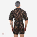 Peignoir léger en dentelle noire pour homme