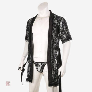 Peignoir homme en dentelle noir, style raffiné