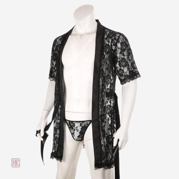 Peignoir homme en dentelle noir, style raffiné
