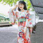 Kimono fleuri blanc pour femme