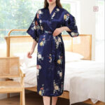 Peignoir kimono bleu pour femme, style décontracté