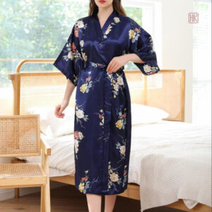 Peignoir kimono bleu pour femme, style décontracté