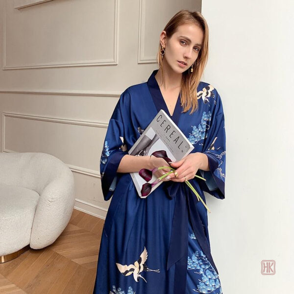 Peignoir Kimono Femme en teinte bleu nuit