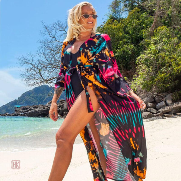 Kimono noir femme en tissu léger