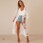 Kimono long en dentelle blanche pour femme