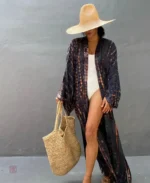 Kimono femme, design noir et vert tendance