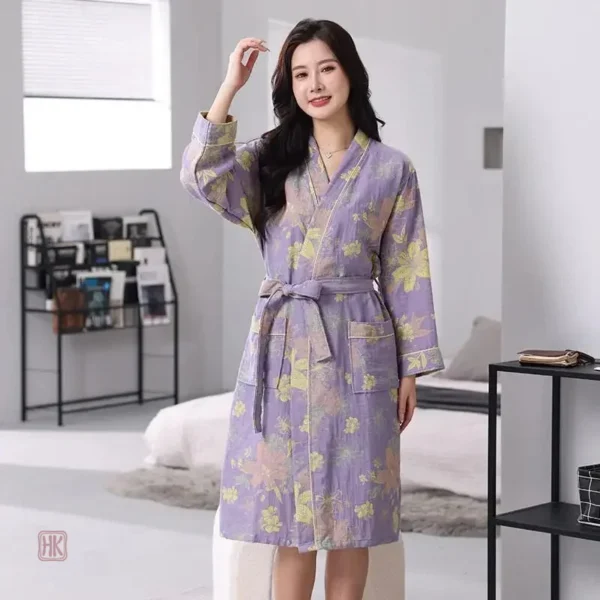 Vêtement de nuit en coton, style kimono pour femme