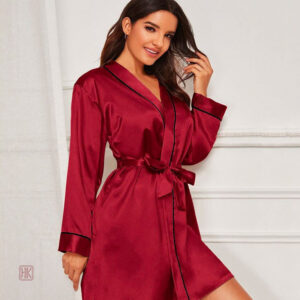 Peignoir kimono femme, style chic en rouge