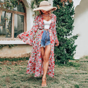 Kimono fleuri grande taille pour femme