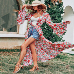 Veste kimono à motifs floraux en grande taille