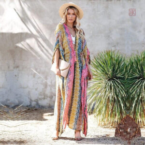 Kimono fleuri jaune pour femme