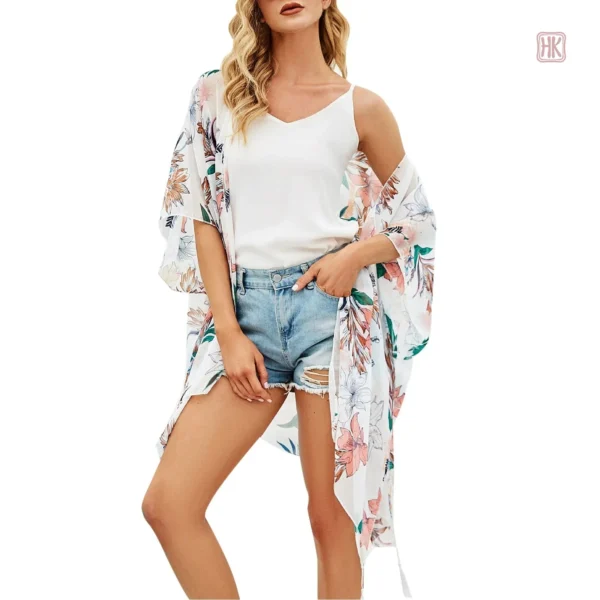 Veste kimono estivale à fleurs pour femme