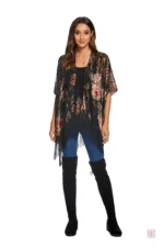 Veste femme kimono, design fleuri et élégant