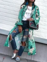 Kimono fleuri long à fente