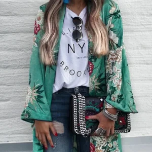 Robe kimono avec motifs floraux