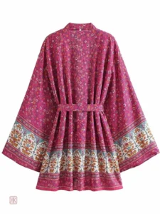 Kimono tendance à fleurs, style mi-long et léger