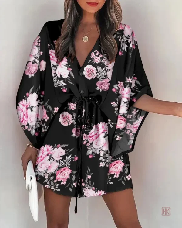 Kimono fleuri noir pour femme