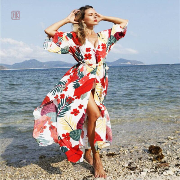 Kimono fleuri pour femme, idéal pour la plage