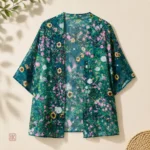 Kimono vert fleuri, parfait pour les journées ensoleillées
