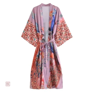 Cardigan floral pour femme, style kimono chic