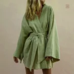 Kimono en coton vert pour femme