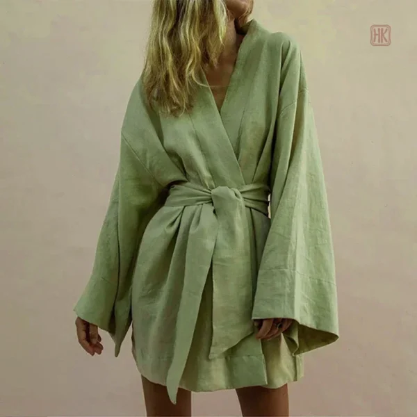 kimono-gaze-de-coton-vert-1 Kimono en coton vert pour femme