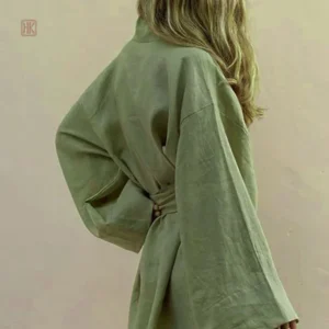 Peignoir kimono léger en coton vert