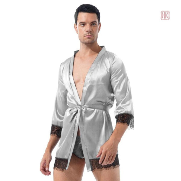 Kimono homme court avec ceinture assortie