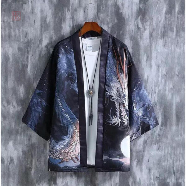 Kimono homme avec motif dragon en tissu léger