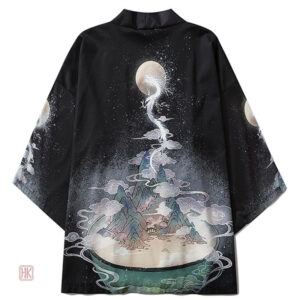 Veste kimono avec motif dragon et lune