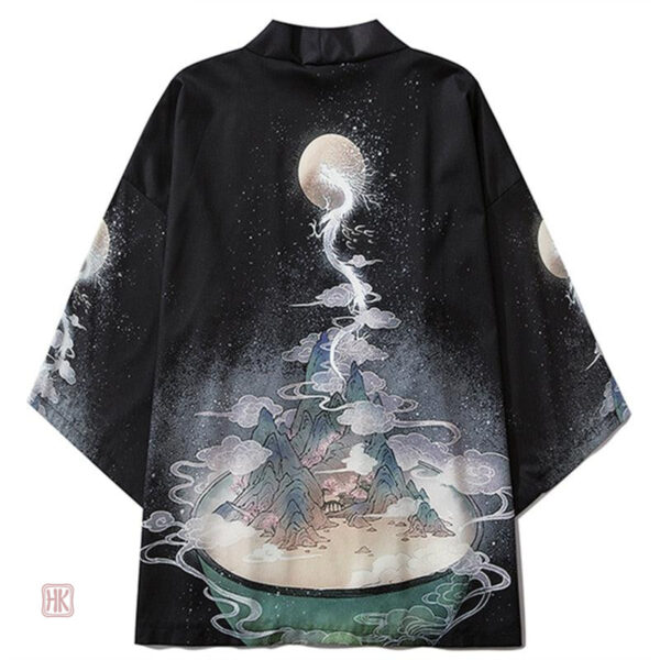 Veste kimono avec motif dragon et lune