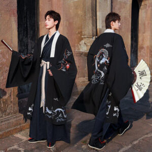 Vêtement de style kimono pour homme, couleur noire